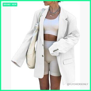 Polyester Blazer Lapel Collar Long Sleeve Open Front Work Office Jacket